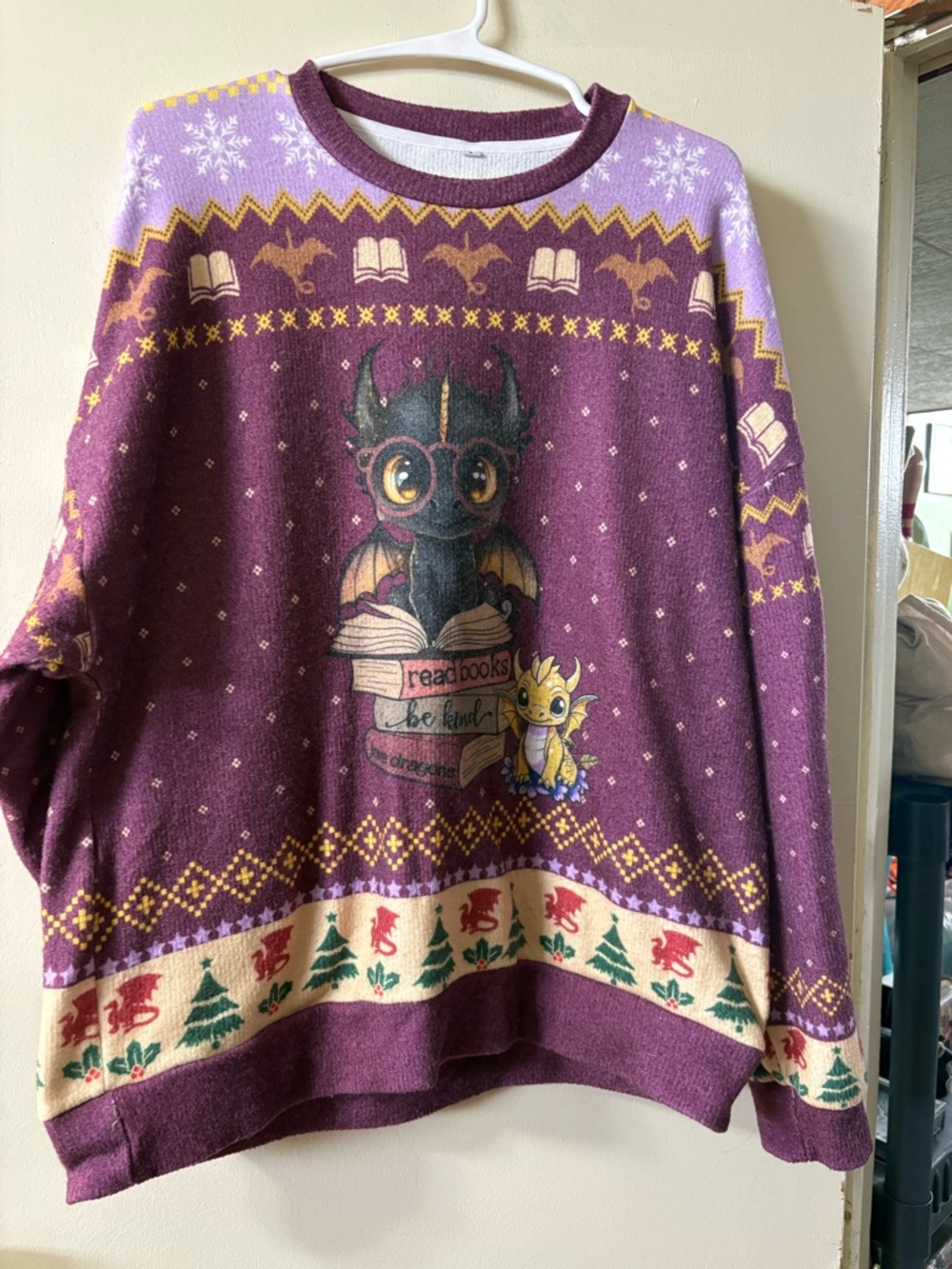 Women's Purple Novelty Dragon Sweater - Read Books Design Fourth Wing